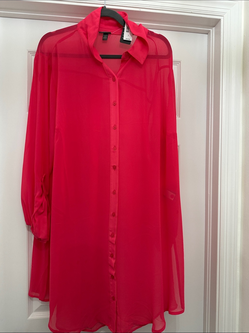 torrid Sheer Hot Pink Button-Front Longline Tunic